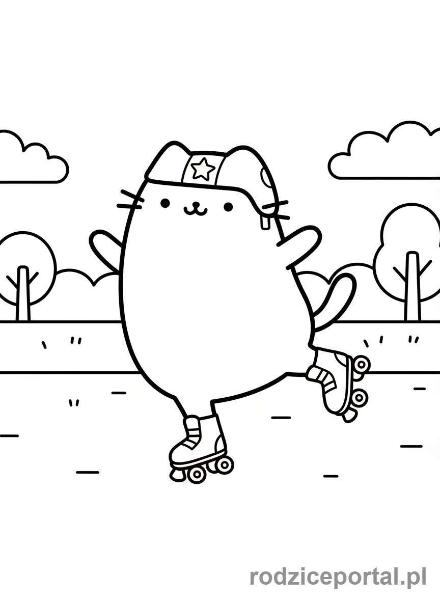 Kolorowanka Pusheen - Pusheen na wrotkach