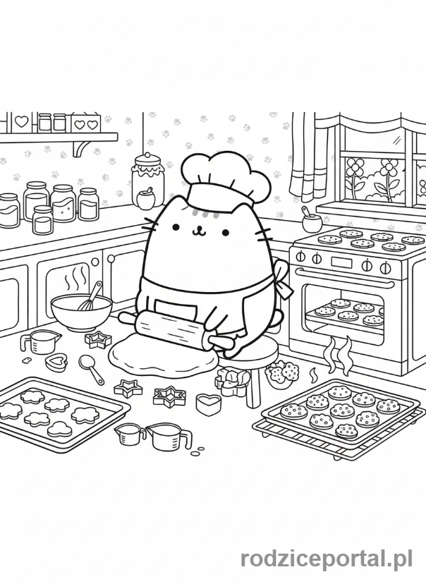Kolorowanka Pusheen - Pusheen piekąca ciastka