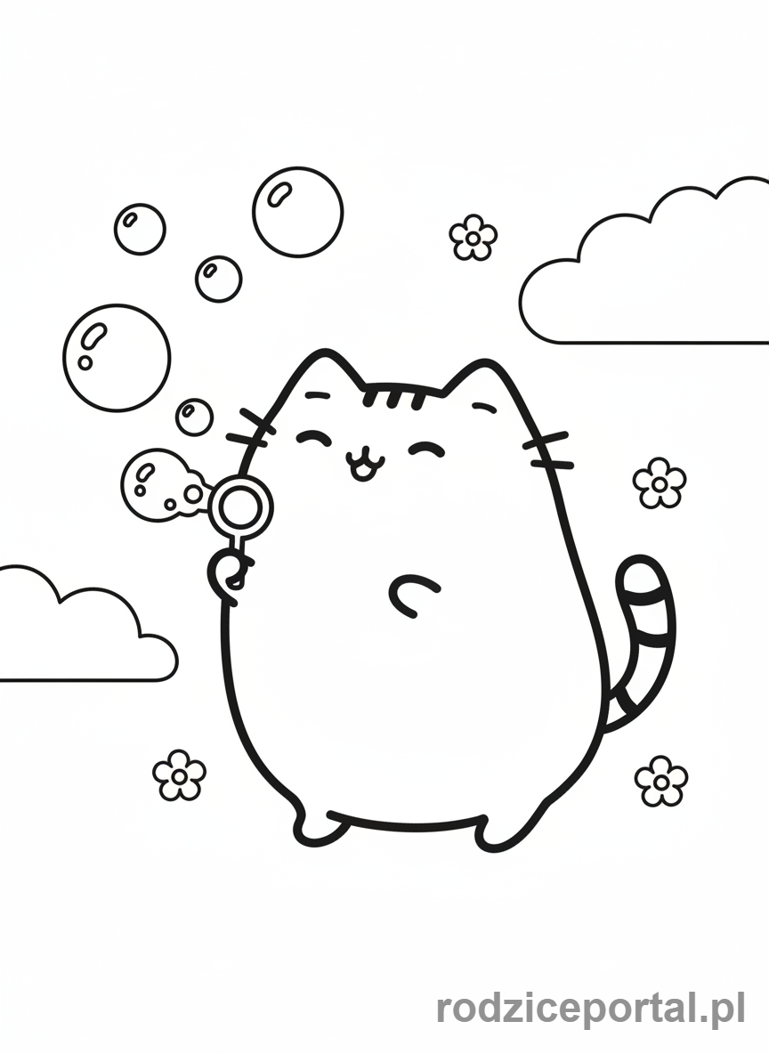 Kolorowanka Pusheen - Pusheen puszczająca bańki mydlane