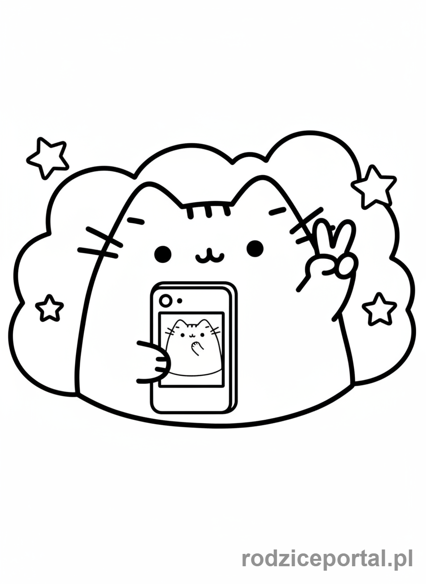 Kolorowanka Pusheen - Pusheen robiąca selfie telefonem