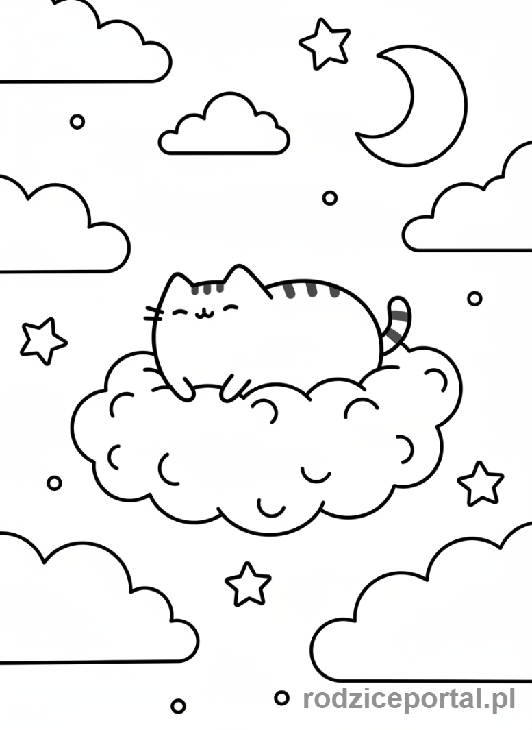 Kolorowanka Pusheen - Pusheen siedząca na chmurze