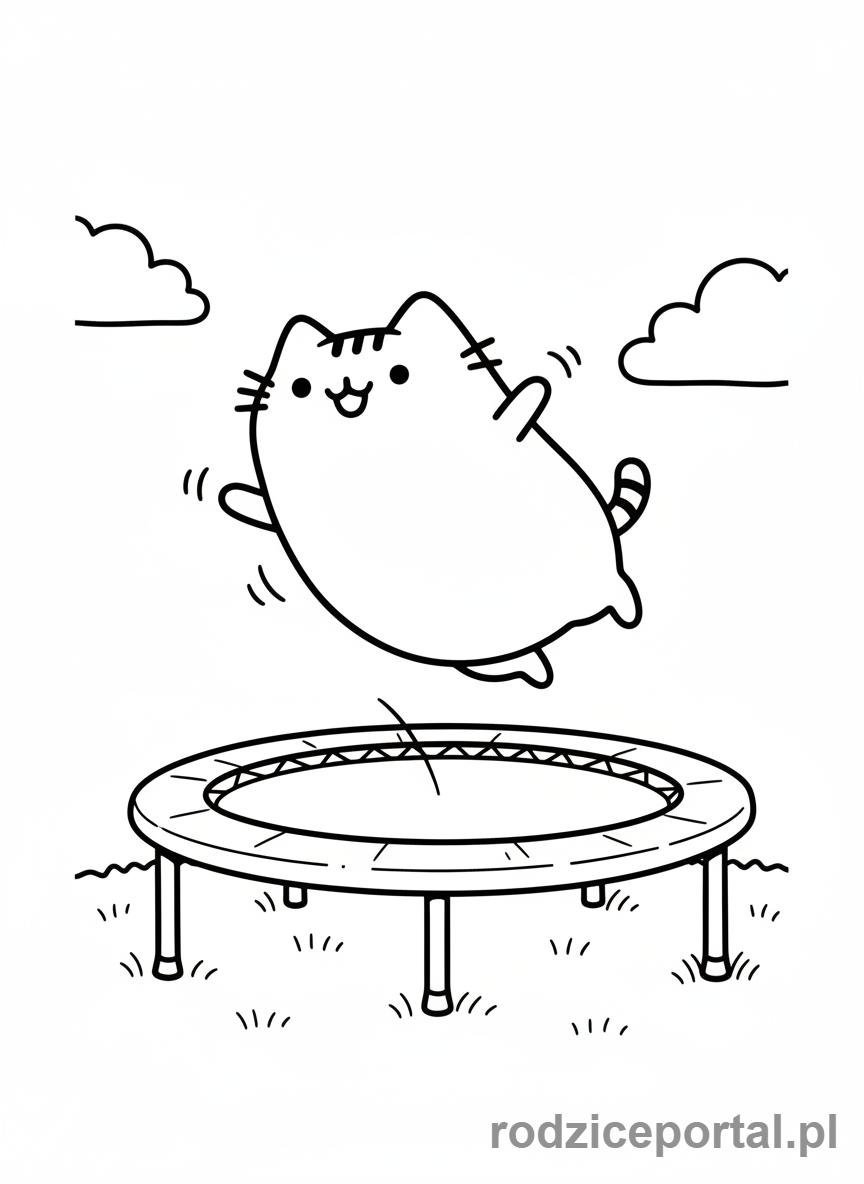 Kolorowanka Pusheen - Pusheen skacząca na trampolinie