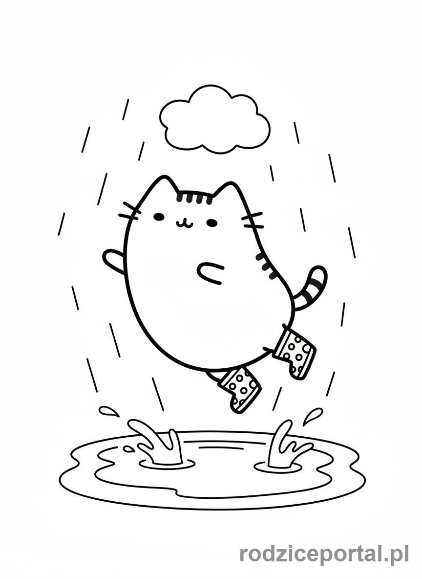 Kolorowanka Pusheen - Pusheen skacząca po kałużach
