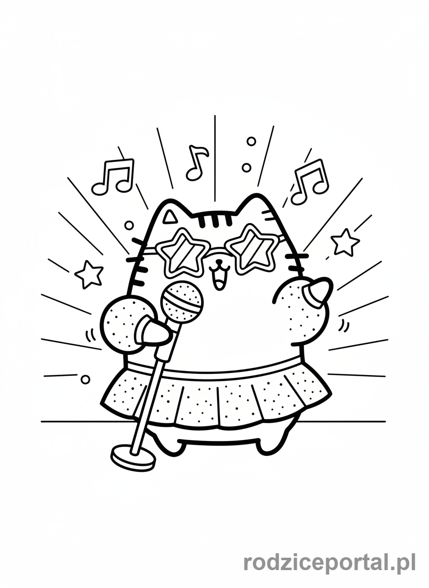 Kolorowanka Pusheen - Pusheen śpiewająca do mikrofonu