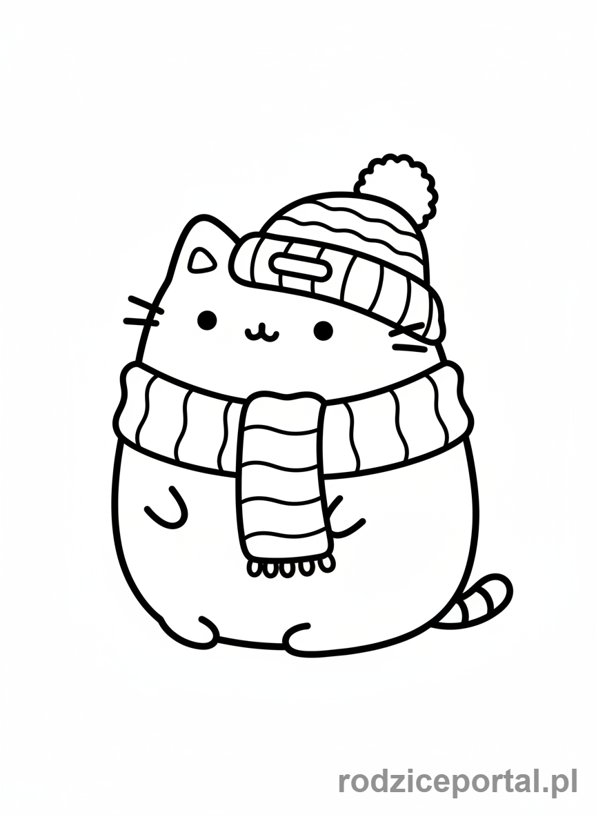 Kolorowanka Pusheen - Pusheen w kapeluszu i szaliku zimowym