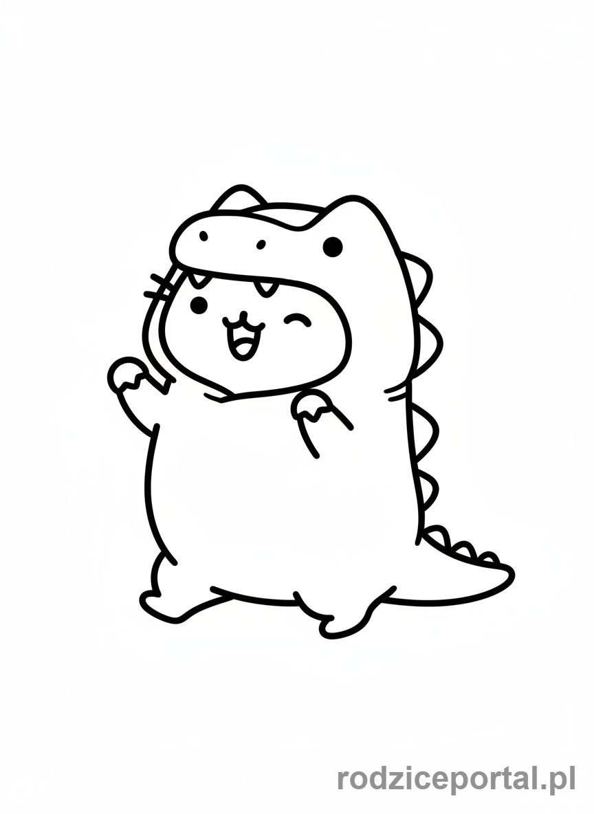 Kolorowanka Pusheen - Pusheen w kostiumie dinozaura