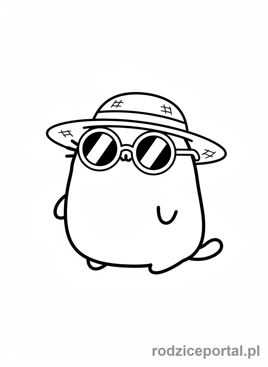 Kolorowanka Pusheen - Pusheen w okularach przeciwsłonecznych i kapeluszu słomkowym