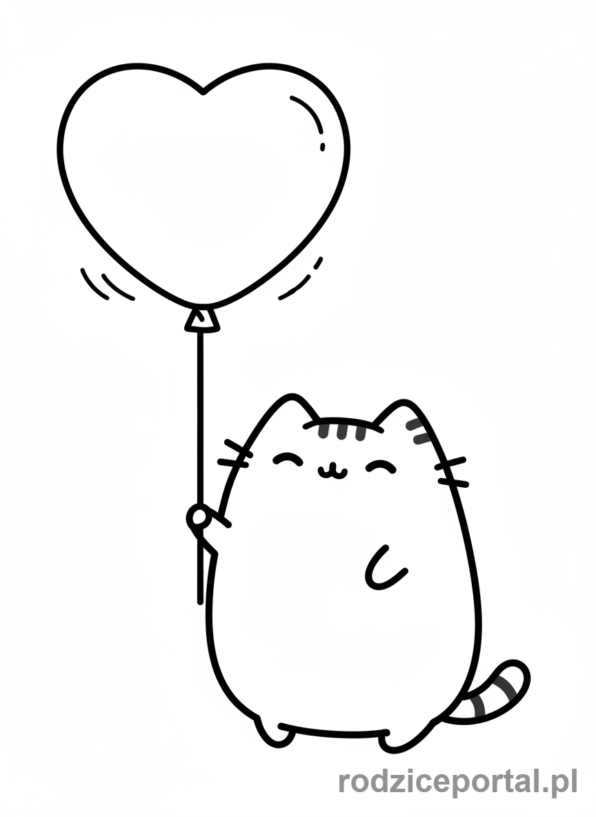 Kolorowanka Pusheen - Pusheen z balonem w kształcie serca
