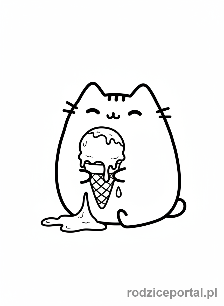 Kolorowanka Pusheen - Pusheen z lodami w wafelku