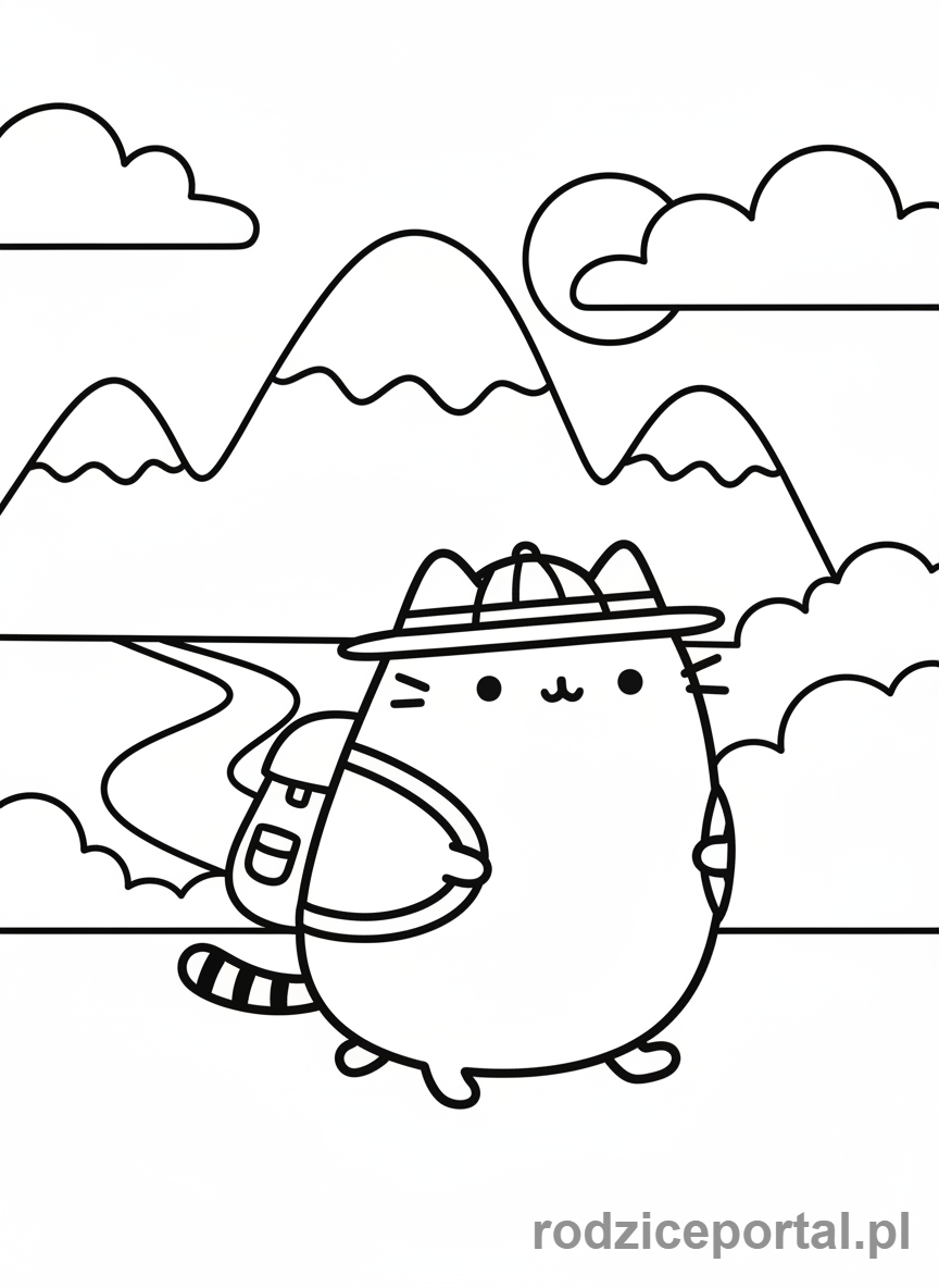 Kolorowanka Pusheen - Pusheen z małym plecakiem na plecach