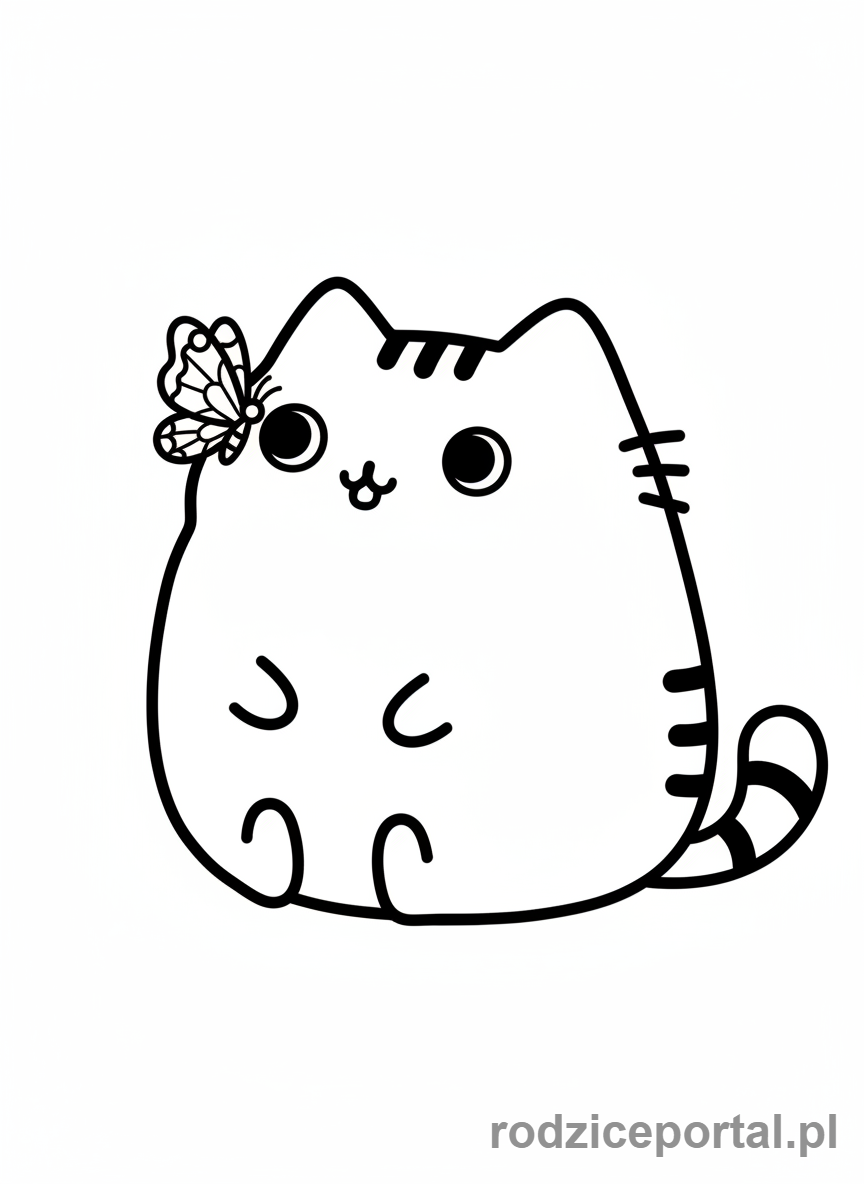 Kolorowanka Pusheen - Pusheen z motylem na nosie