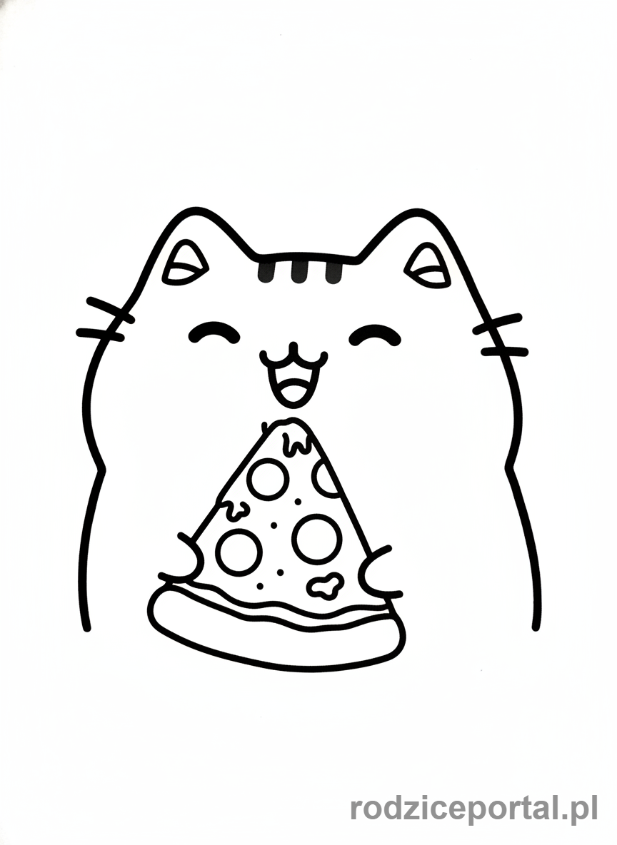 Kolorowanka Pusheen - Pusheen z pizzą