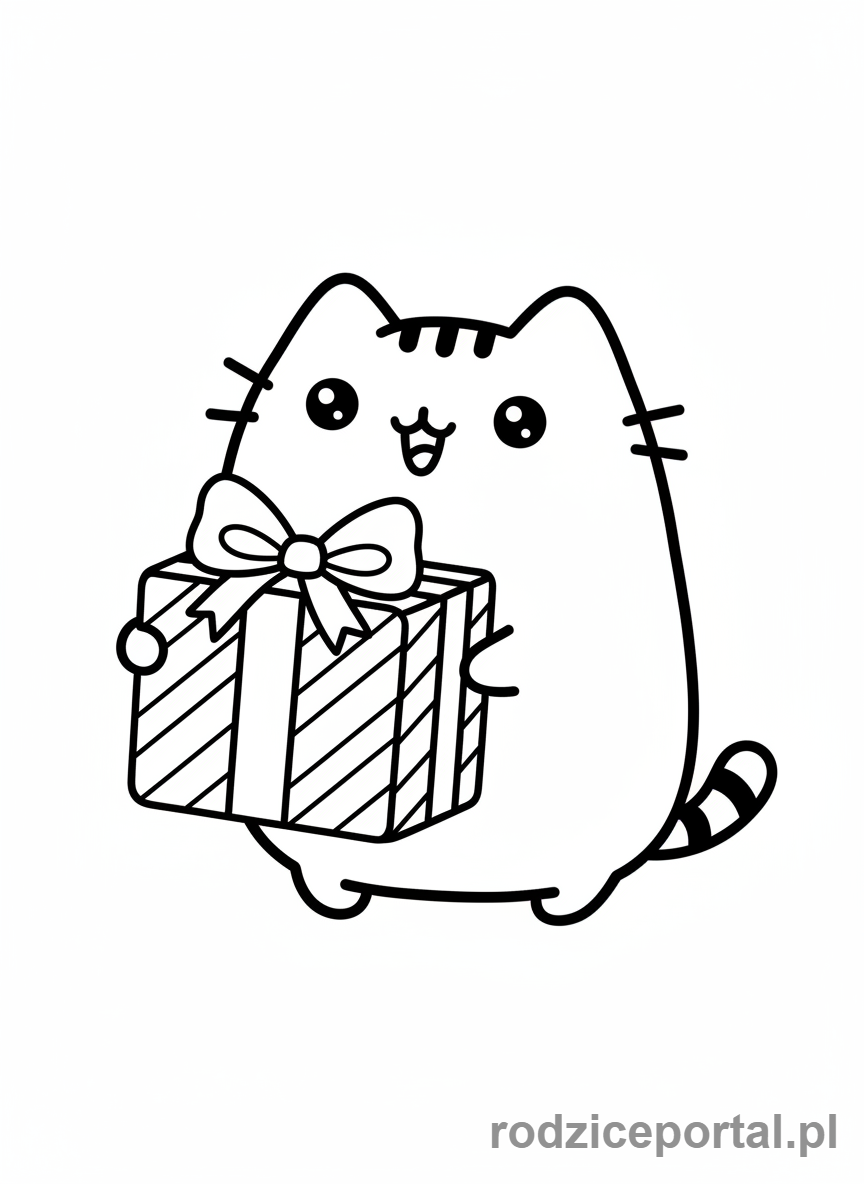 Kolorowanka Pusheen - Pusheen z prezentem