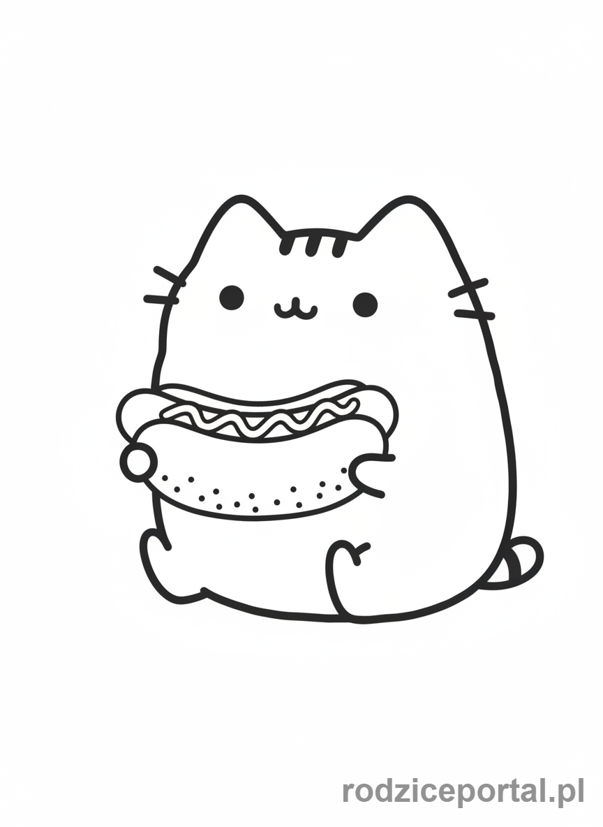 Kolorowanka Pusheen - Pusheen z psem hot-dogiem