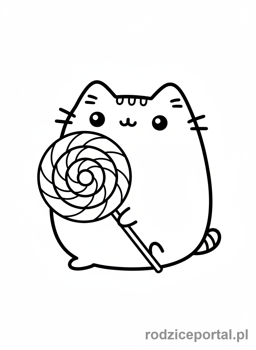 Kolorowanka Pusheen - Pusheen z wielkim lizakiem