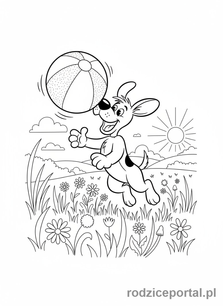 Kolorowanka Reksio - Reksio bawiący się piłką