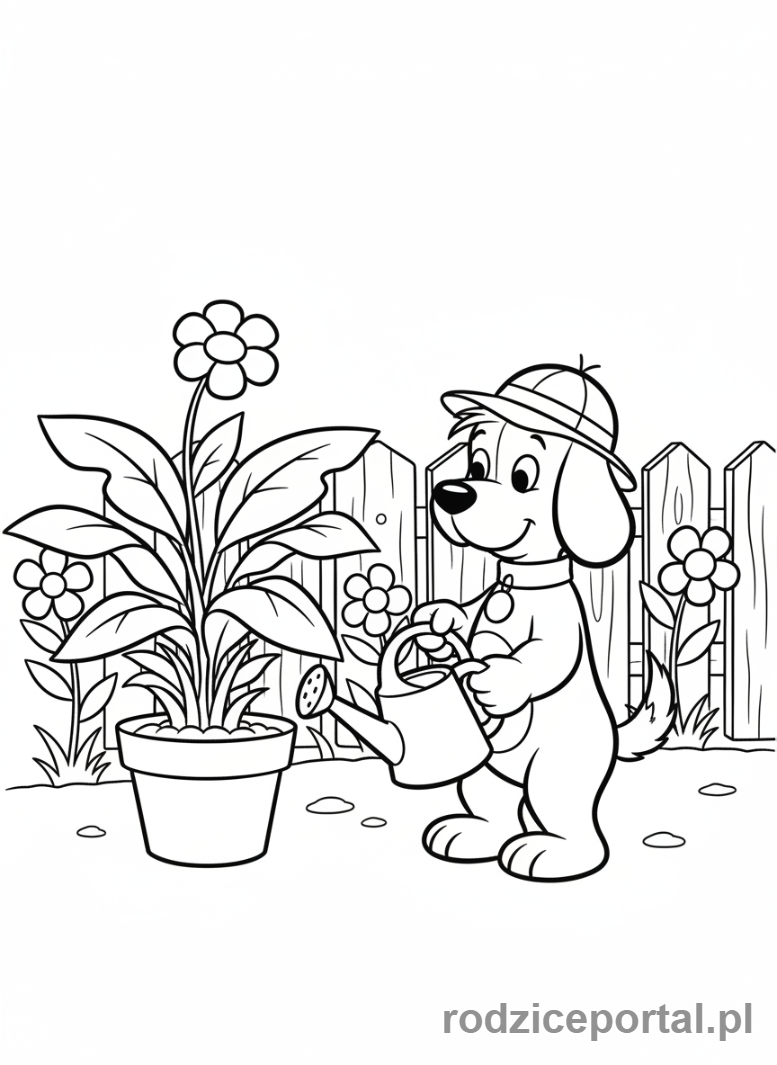 Kolorowanka Reksio - Reksio jako ogrodnik