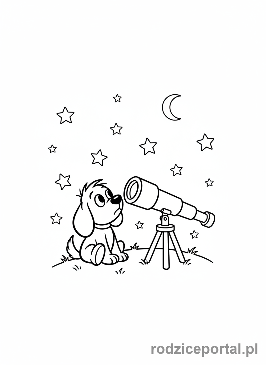 Kolorowanka Reksio - Reksio obserwujący gwiazdy