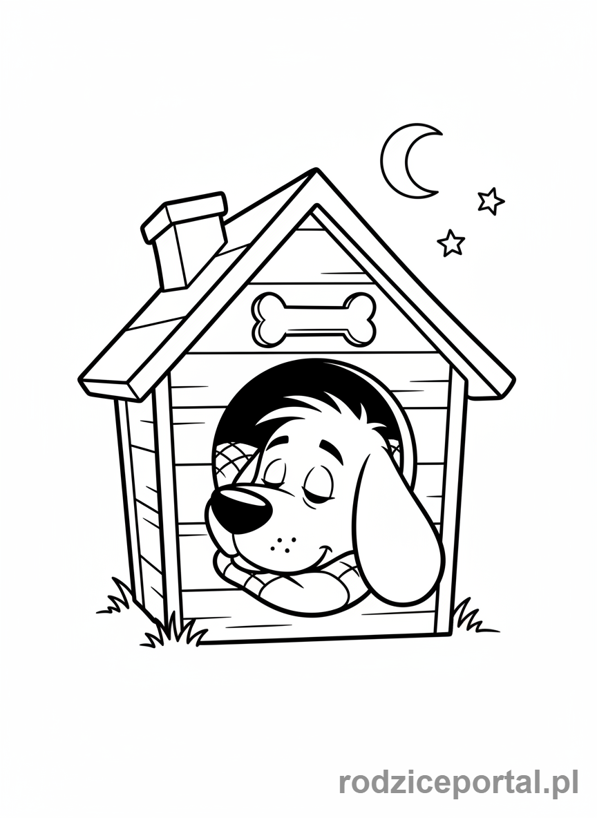 Kolorowanka Reksio - Reksio śpiący w budzie