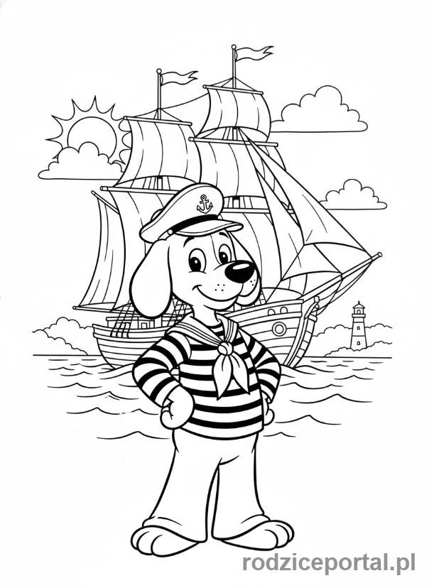Kolorowanka Reksio - Reksio w stroju marynarza