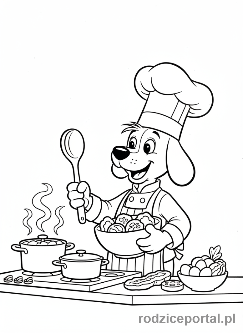 Kolorowanka Reksio - Reksio z kapeluszem kucharza