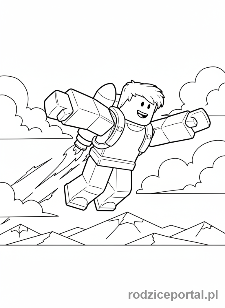 Kolorowanka Roblox - Avatar Roblox lecący na plecaku odrzutowym