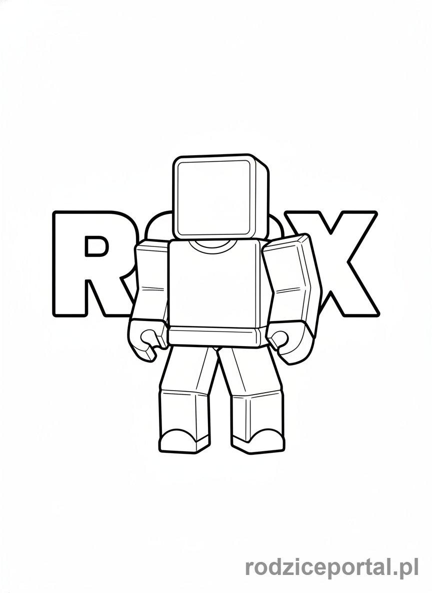 Kolorowanka Roblox - Avatar Roblox na tle logo gry