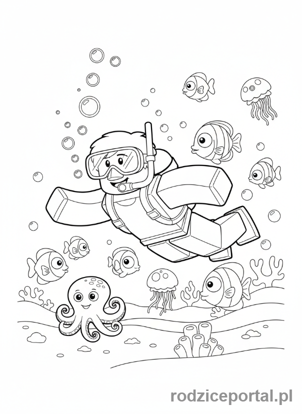Kolorowanka Roblox - Avatar Roblox nurkujący pod wodą