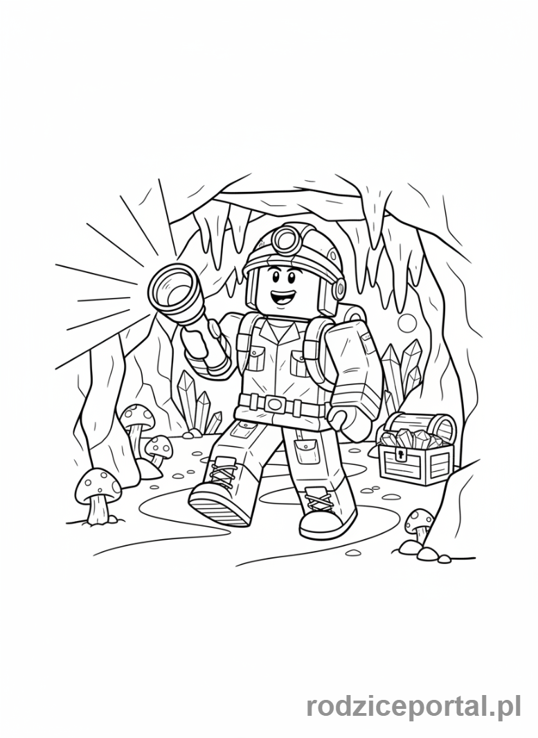 Kolorowanka Roblox - Avatar Roblox odkrywający jaskinię