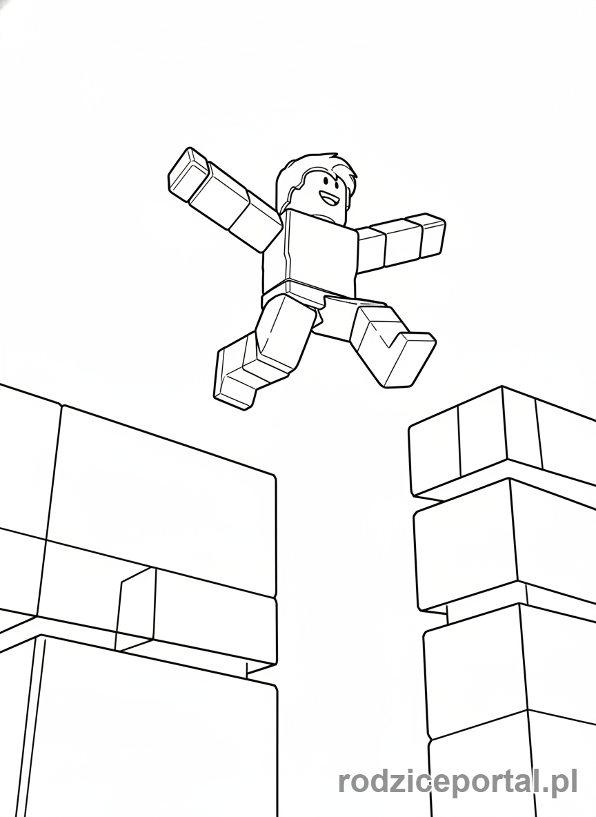 Kolorowanka Roblox - Avatar Roblox skaczący na platformę