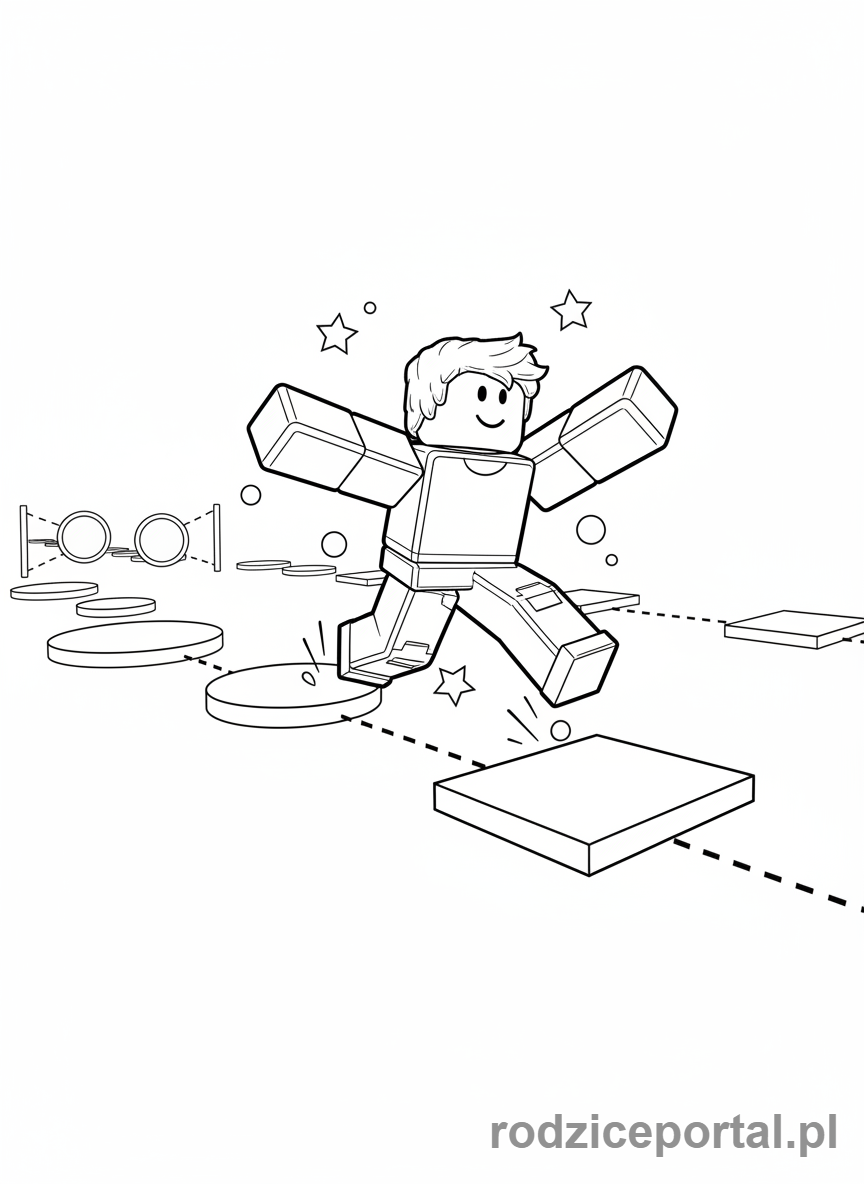 Kolorowanka Roblox - Avatar Roblox skaczący po platformach
