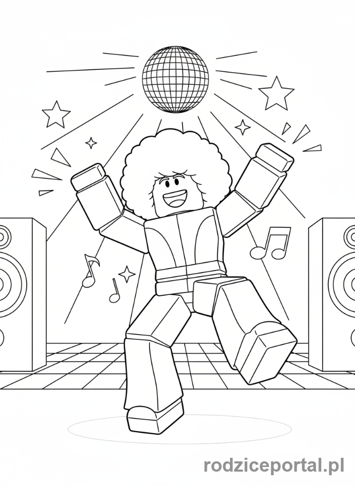 Kolorowanka Roblox - Avatar Roblox tańczący w dyskotece