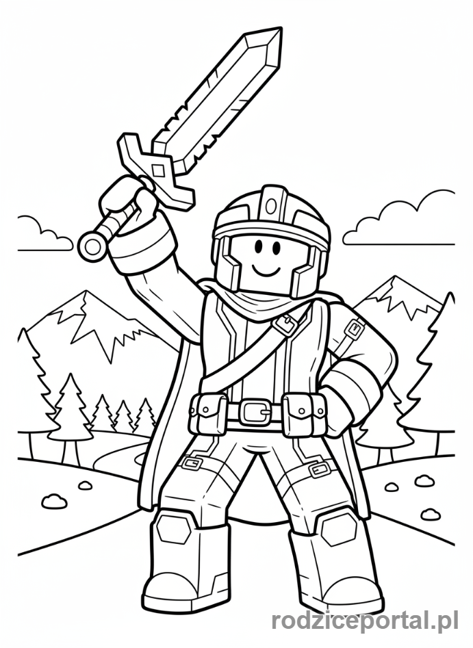 Kolorowanka Roblox - Avatar Roblox trzymający miecz