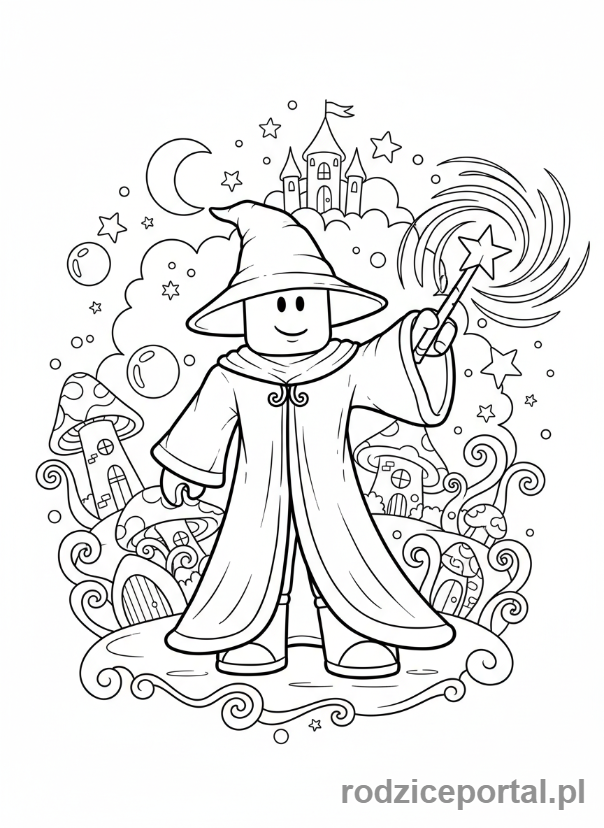 Kolorowanka Roblox - Avatar Roblox z magiczną różdżką