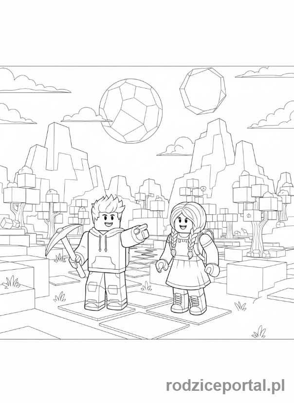Kolorowanka Roblox - Dwóch przyjaciół Roblox odkrywających świat