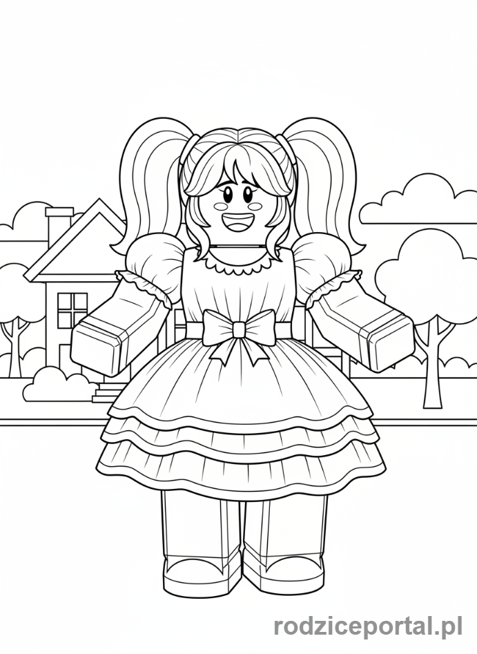 Kolorowanka Roblox - Dziewczęcy avatar Roblox w uroczej sukience