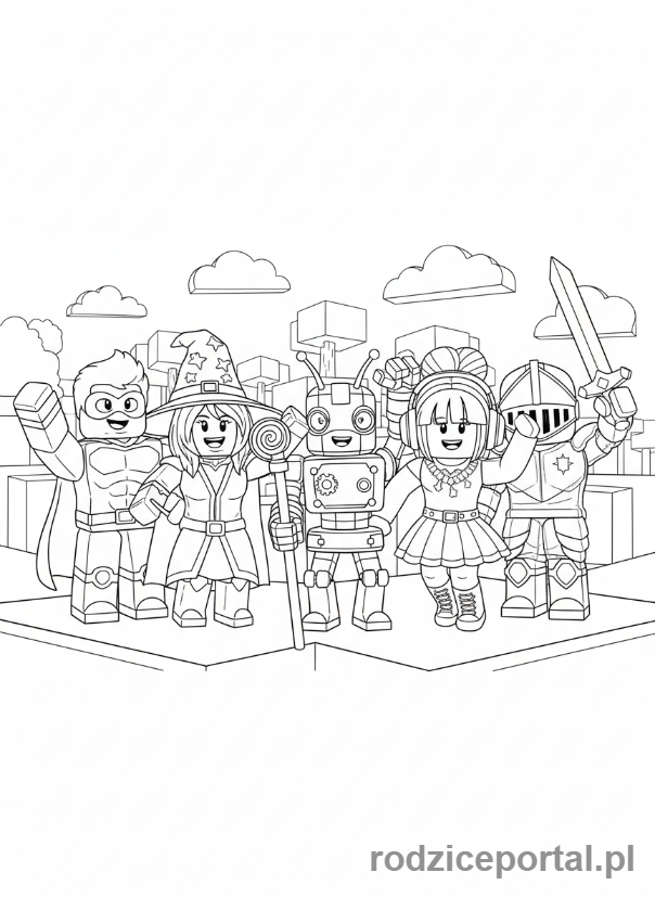 Kolorowanka Roblox - Grupa avatarów Roblox pozująca do zdjęcia