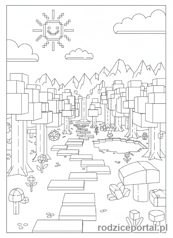 Kolorowanka Roblox - Pikselowy las w świecie Roblox