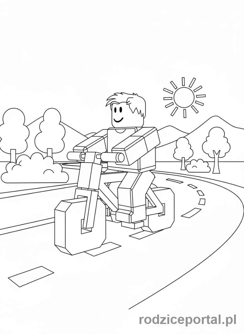 Kolorowanka Roblox - Postać Roblox jadąca na rowerze