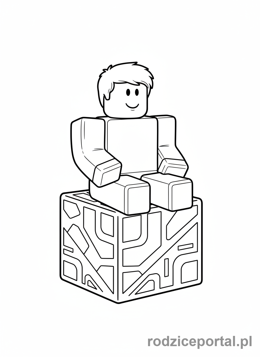 Kolorowanka Roblox - Postać Roblox odpoczywająca na klocku
