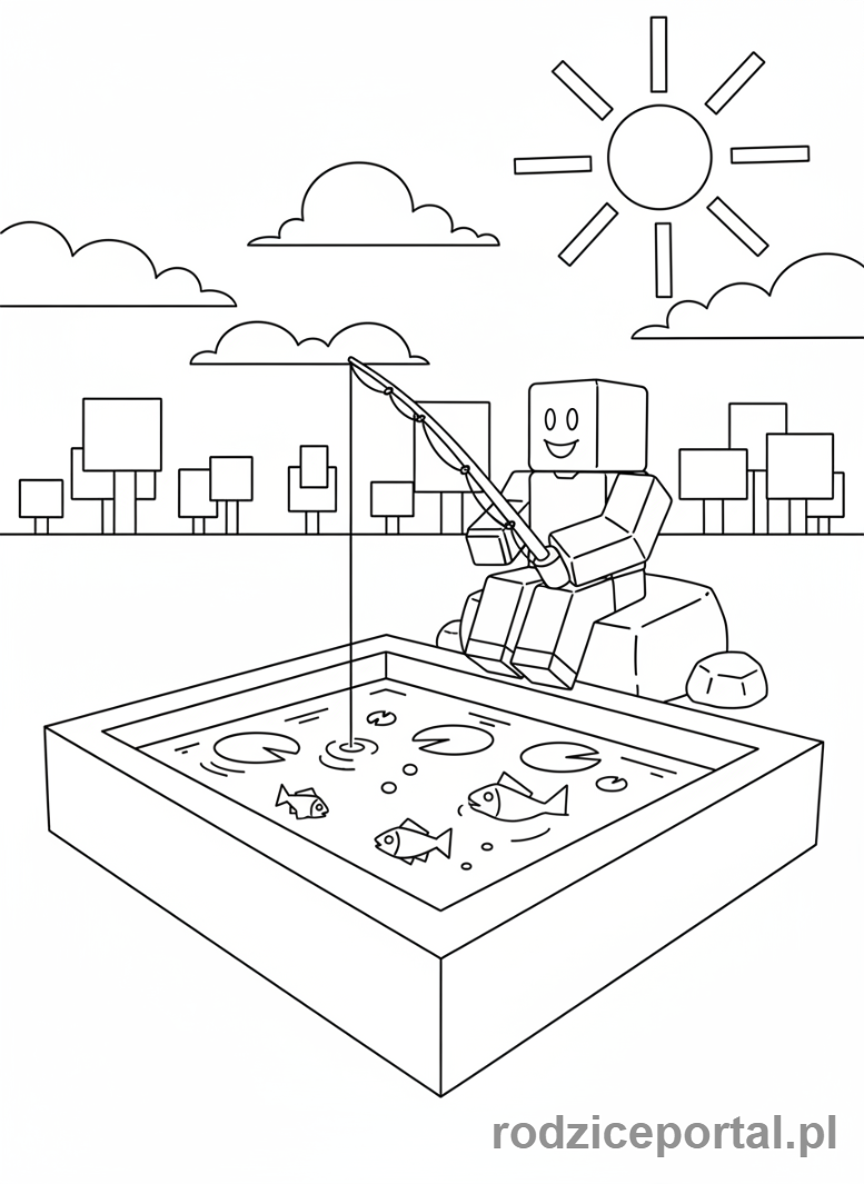 Kolorowanka Roblox - Postać Roblox łowiąca ryby