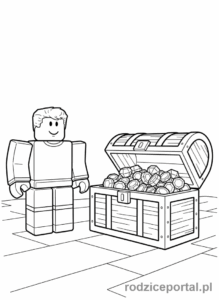 Kolorowanka Roblox - Postać Roblox ze skrzynią skarbów