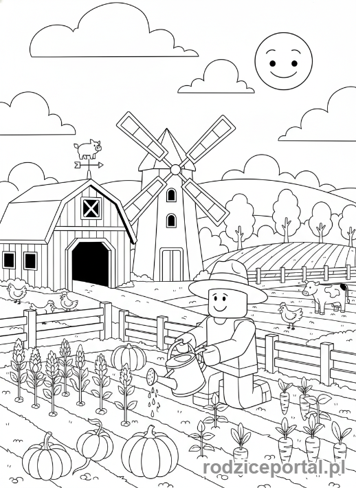 Kolorowanka Roblox - Scena z farmy w świecie Roblox