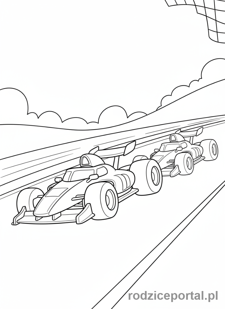 Kolorowanka Samochody Wyścigowe - Dwa samochody F1 walczące o pozycję.