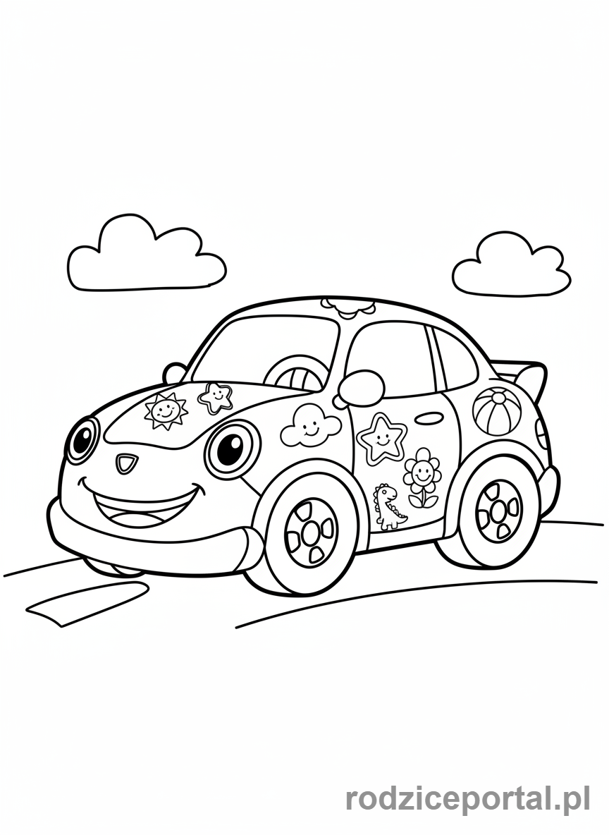 Kolorowanka Samochody Wyścigowe - Dziecięcy samochód wyścigowy z naklejkami.