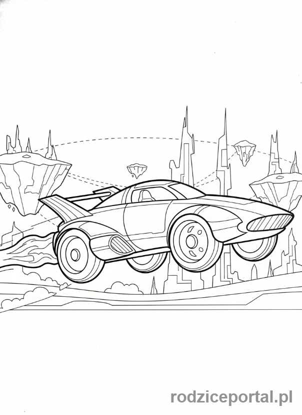 Kolorowanka Samochody Wyścigowe - Futurystyczny samochód wyścigowy z lewitacją.