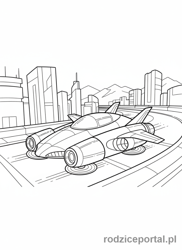 Kolorowanka Samochody Wyścigowe - Futurystyczny samochód wyścigowy z napędem odrzutowym
