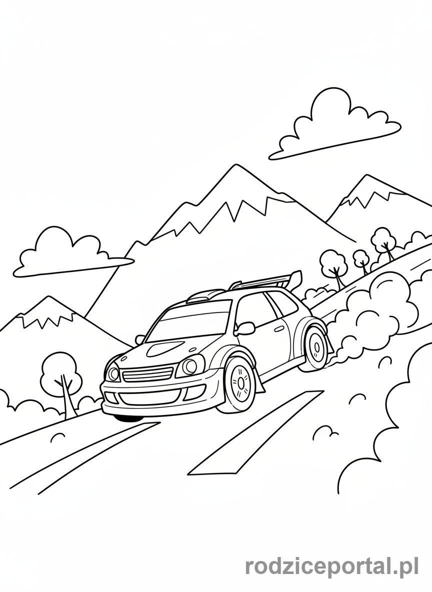 Kolorowanka Samochody Wyścigowe - Rajdówka na górskim odcinku.