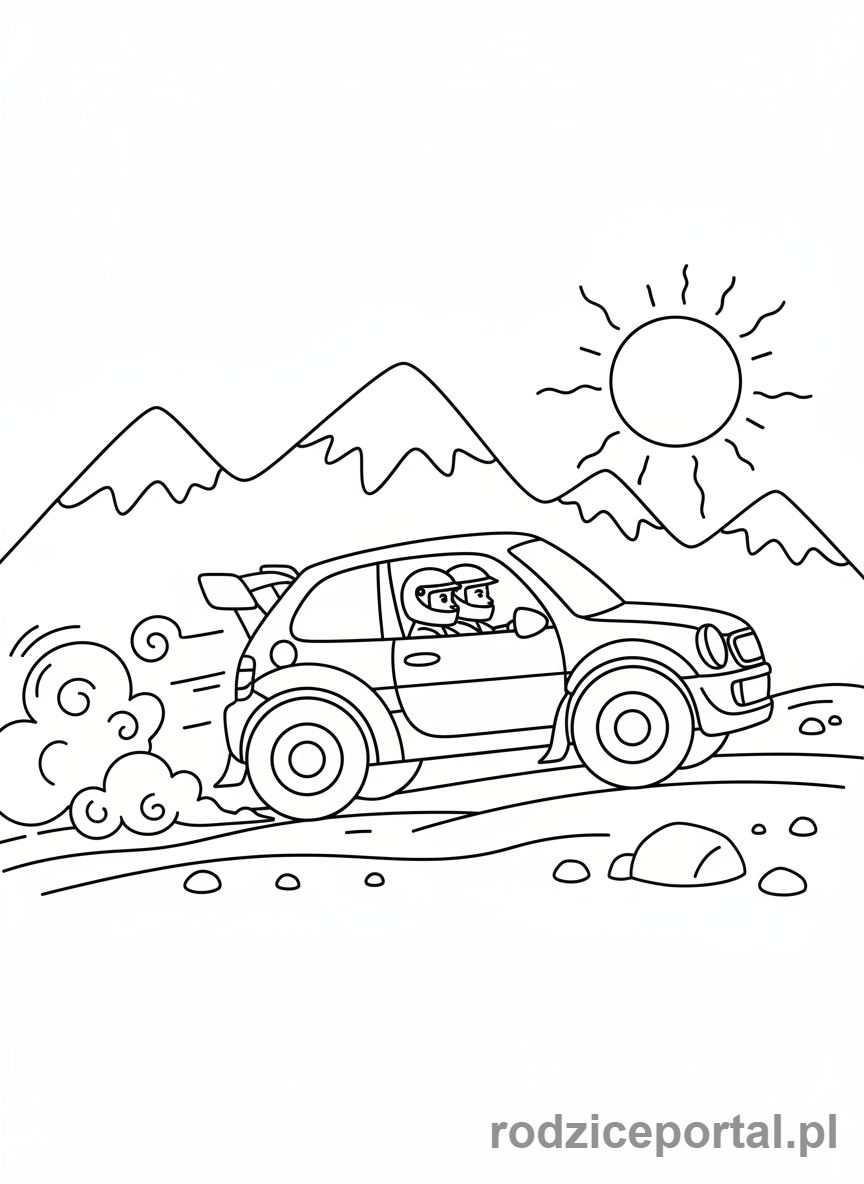 Kolorowanka Samochody Wyścigowe - Rajdówka na tle gór.