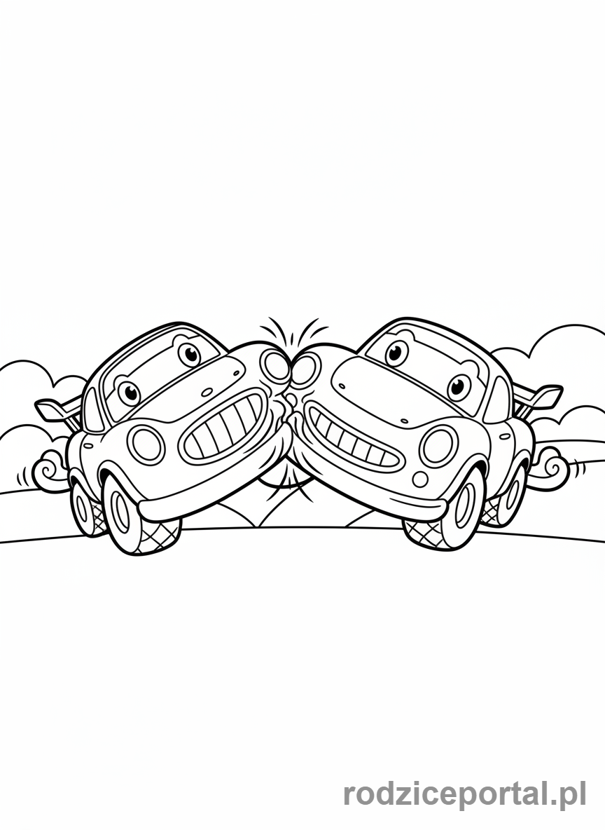 Kolorowanka Samochody Wyścigowe - Samochód wyścigowy w czołowym zderzeniu (żartobliwie).